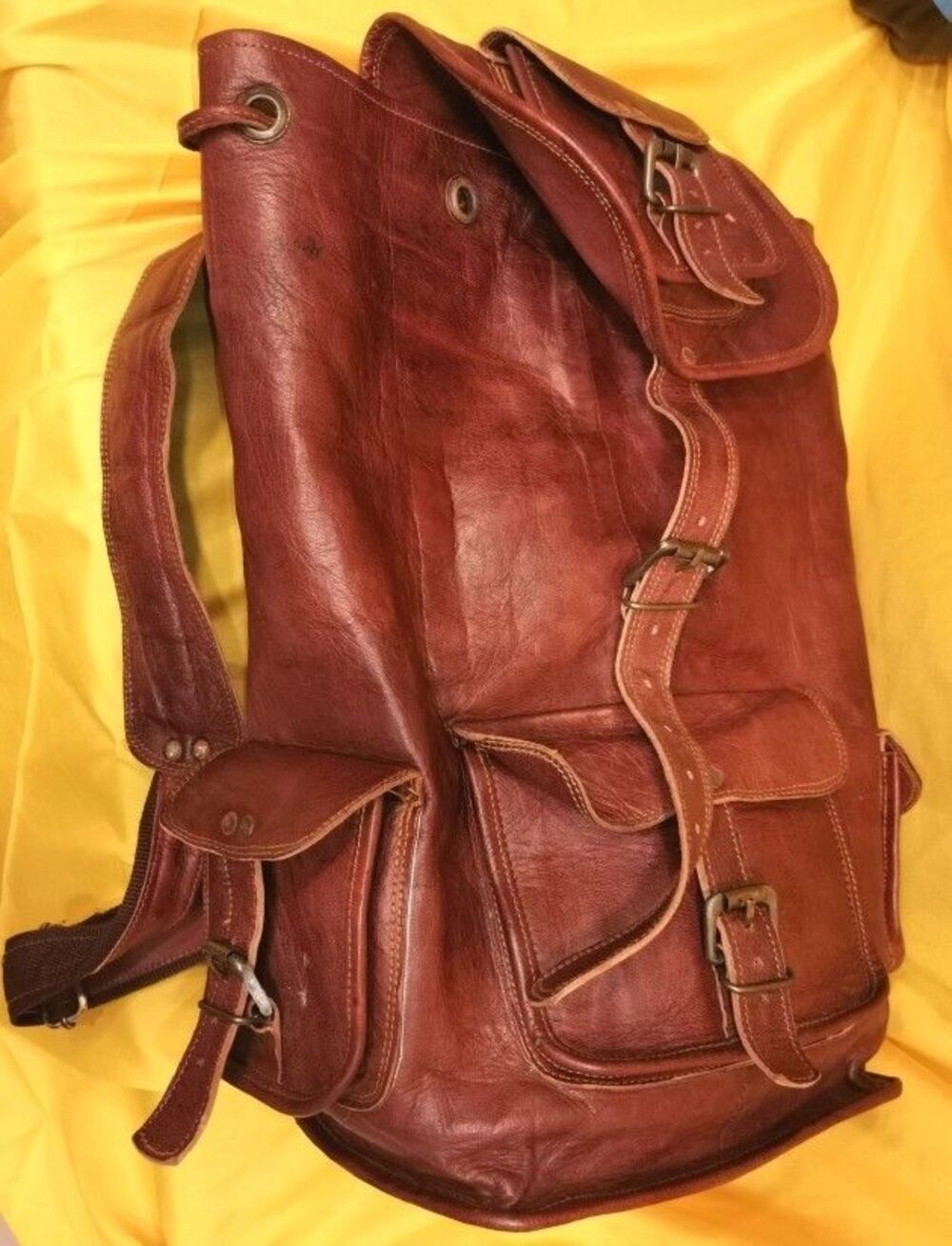 Large Leather VTG Great Seal Of The State Of Oklahoma 1907 Travel Backpack